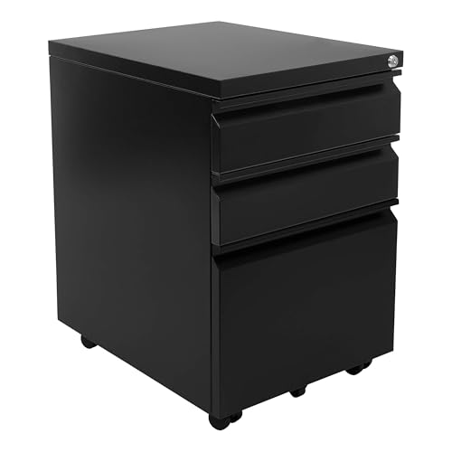 Mount-It! 3 Drawer File Cabinet with Lock and Wheels, Heavy-Duty Steel Rolling Drawer Cabinet, Fully...