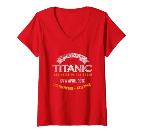 Damen Titanic 1912 Queen Atlantikschiff — Geschichtsreise T-Shirt mit V-Ausschnitt