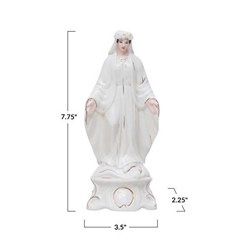 Creative Co-Op Reprodução vintage de porcelana pintada à mão, estátua virgem maria, decoração branca