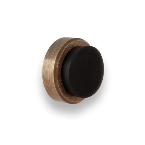 EVI Herrajes | Selbstklebende Türstopper für die Wand | Ø24 x 14 mm | Messing-Leder-Finish | Inklusive Schraube + Befestigungsdübel | I-205/24-CU