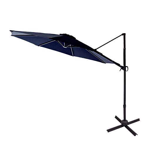 FLAME&SHADE 10 ft Cantilever Offset Outdoor Patio Umbrella with Base Stand Rotate and Tilt - Navy Blue