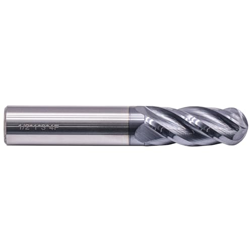 Image of BestParts 1 /2 inch 4 Flute Ball Nose Solid Carbide End Mill - AlTiN Coated | 30 Degree Helix, 1 /2 inch Cutting Diameter, 1 /2 inch Shank Diameter, 1 inch Length of Cut, 3 inch Overall Length