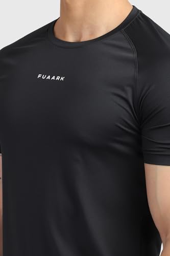 Image of FUAARK Sleek Round Neck Half Sleeves Slim Fit Active Wear Sports and Gym Tshirt for Men (Black, S)