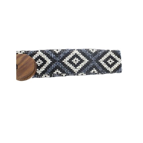 Handmade Black Beaded Elastic Bali Belt | Stretchy Waist Accessory with Wooden Buckle Design | Comfortable and Stylish for Everyday Wear4