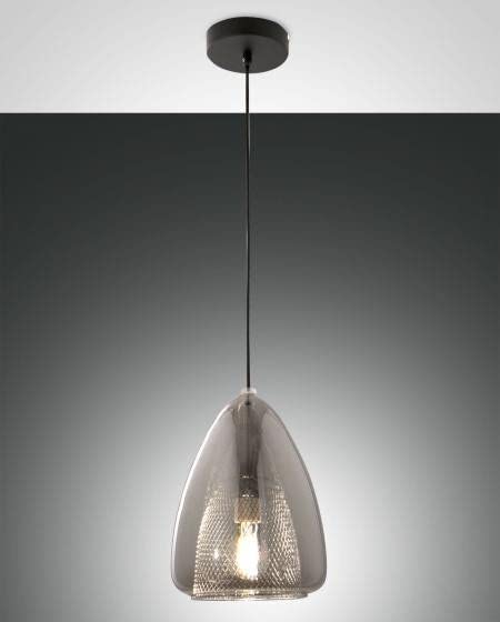 Plafonnier dome suspension verre gris transparent E27 lustre moderne cuisine et salle a manger