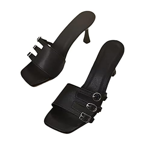 APUM Sexy High Sandals for Women- Square Open Toe Dress Sandal Faux Leather One Band Slip On High Heels Shoes (black 36EU) Cover