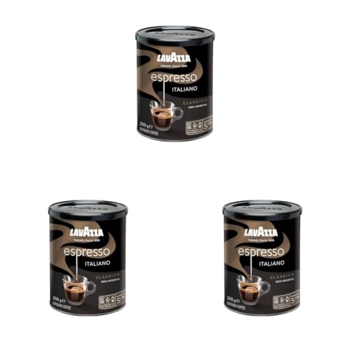 Image of Lavazza Caffe Espresso Ground Coffee, Medium Roast, 250 g Can (Pack of 3)