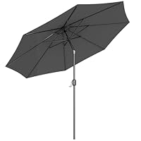 Outsunny 3(m) Garden Parasol Umbrellas, Outdoor Sun Shade with 8 Ribs, Tilt and Crank Handle for Balcony, Bench, Garden, Dark Grey