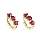 Feng Shui， Pendientes de Aro de Oro Amarillo de 18K para Mujer, Pendientes de Aro de Rubí con Forma Redonda y Círculo para Mujer Oro