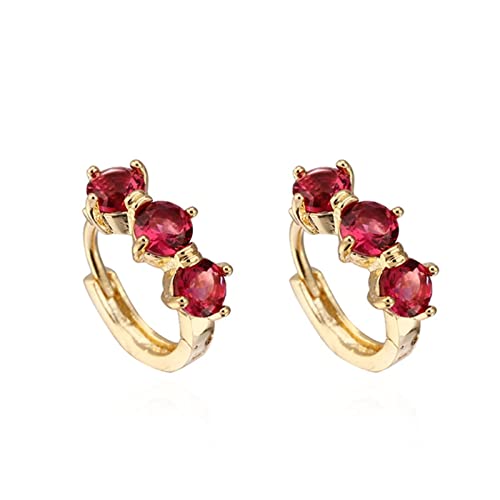 ZQHWYZ 18K Yellow Gold Hoop Earrings for Women, Circle with Round Shape Ruby Hoop Earrings for Women Gold