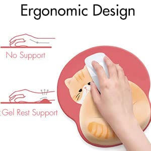 Cute Ergonomic Mouse Pad Wrist Support,[ 20% Larger] Game Wrist Rest Non-Slip Gel Anime Kawaii 3D Red Mouse Pads Rest, Cat Wrist Padwith Coaster,Easy-Typing,Pain Relief, Gaming Work Study Home Office #TOP2