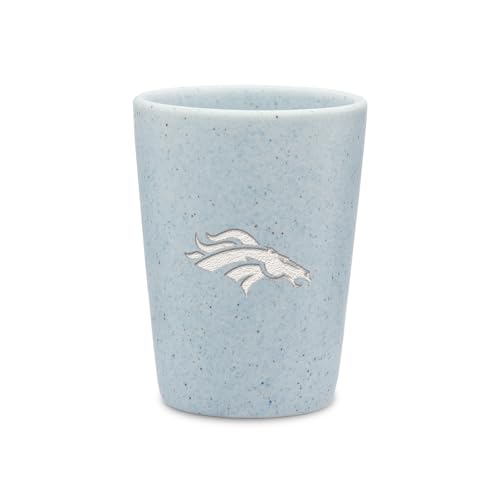 Rico Industries NFL Football Denver Broncos Baby Blue 2oz Ceramic Shot Glass for Fans, Laser Engraved In Trendy Color Single Shot Glass