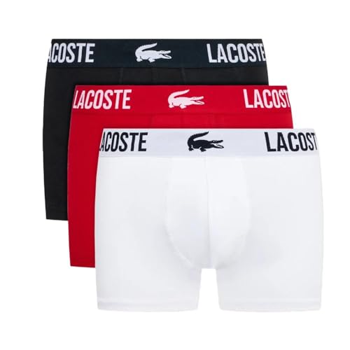 Optate per questi boxer da uomo della marca Lacoste. x3 boxer Colori cintura: nero/bianco/rosso. Taglio classico. Scritta Lacoste sulla cintura. Traspirante e morbido. Composizione: 95% cotone, 5% elastan