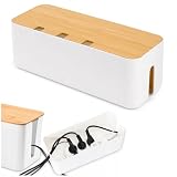Kabelbox, Kabelmanagement Box, Kabel Organizer Box mit Holzdeckel,Kabel Verstecken Box Weiß für Fernsehern Schreibtischen Hause Büro (S =23x 11x 12CM)