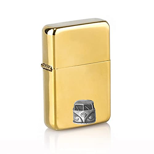 Briquet tempête à essence rechargeable doré motif étain couvercle rabat