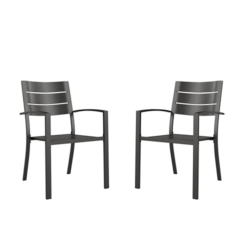 Image of PHI VILLA Stackable Patio Dining Chairs Set of 2, Wrought Iron, Black | All-Weather, 22.8 inchD x 19 inchW x 35 inchH, Supports 300 lb, For Deck, Perfect for patio,porch,deck,
