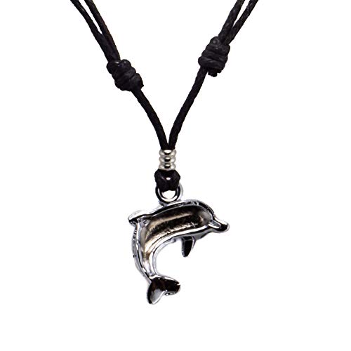 BlueRica Dolphin Pendant on Adjustable Black Rope Cord Necklace (Chrome Finish)3