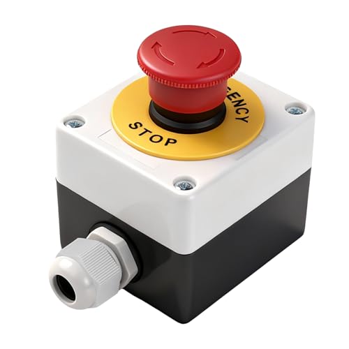 Rankomu 2NC Interrupteur d'arrêt d'urgence champignon rouge 22 mm Verrouillage E-Stop AC:5-690V / DC:5-220V 10 A Bouton poussoir Boîte avec kit rotatif pour...