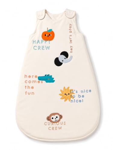 Image of TuddyBuddy Baby Cotton Wearable Quilted Sleeping Bag Blanket 1.5 Tog with 1 Way Zipper Closure | Ideal for Babies & Kids Hypoallergenic Fabrics | (Happy Crew - Beige, 6-12 Months)