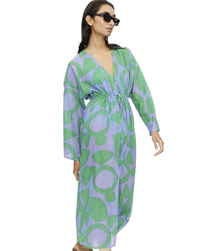 Kimono geométrico africano azul y verde Compania Fantastica Beach para mujer