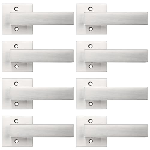 Probrico Non-Turning Half-Dummy Levers in Satin Nickel, Stainless Steel Square Bar Single Dummy Hardware, Heavy Duty Handles for Closet Balcony Pantry or French Doors(Exposed Screws, 8 Pack)