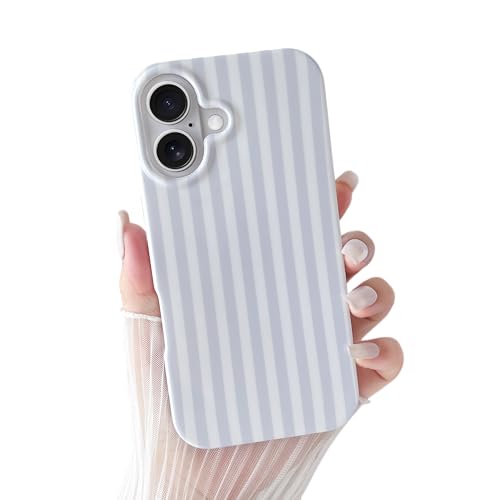 Yeddabox for iPhone 17 Case Cute Striped Phone Case Soft TPU Slim Shockproof Phone Cover for Women Girls, Blue and White