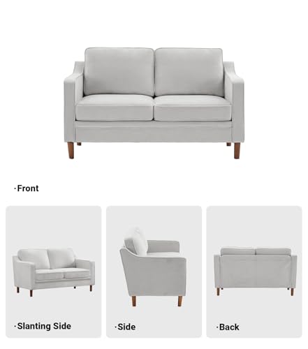 Image of Kingfun 60 inch Chenille Sofa, Loveseat Couch, Mid Century Modern Love Seat Couches with Solid Wood Frame for Living Room Bedroom