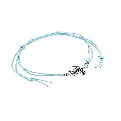 everd1487HH Anklet Vintage Turtle Charm Handmade Woven Ankle Bracelet Anklet Women Beach Jewelry Anklet Gift All Match Blue