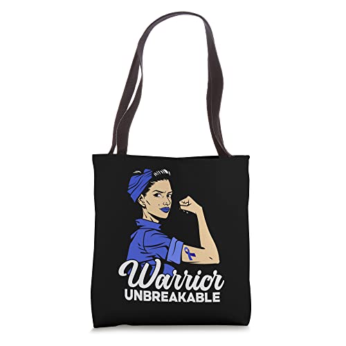 Bolso tote para concienciación sobre el cáncer de colon: 'Colon Cancer Warrior Unbreakable' miniatura 1