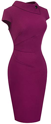 Homeyee Women's Retro Pleated Bodycon Work Office Pencil Dresses B574(Carmine,4) #TOP2