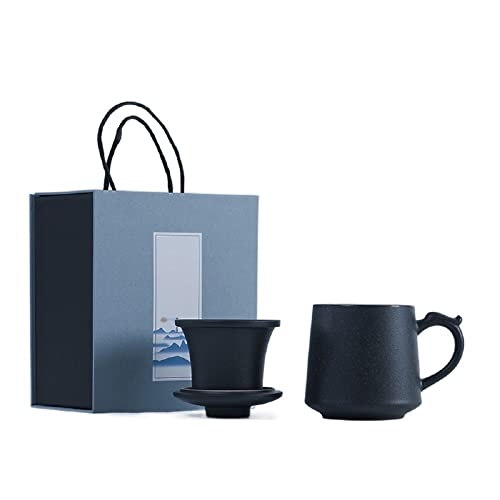 MYLPDZSW HHF Becher Untertassen 400ml Dreiteiliger Becher mit großer Kapazität Kreativer Tee Wassertrennung Keramiktasse Bürotasse Teetasse (Farbe : Black with Box)