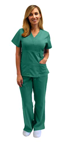 Ultra Soft Brand Scrubs - Premium Womens Junior Fit 3 Pocket Mock Wrap Scrub Set, Teal 39114-Small