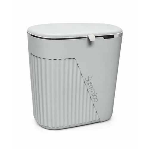 Image of Kriva Hanging Trash Can for Kitchen Cabinet Door with Lid | Small Under Sink Garbage Can Trash Bin for Bathroom,Wall Mounted Counter Waste Kitchen Dustbin, 1 Pc (Grey)