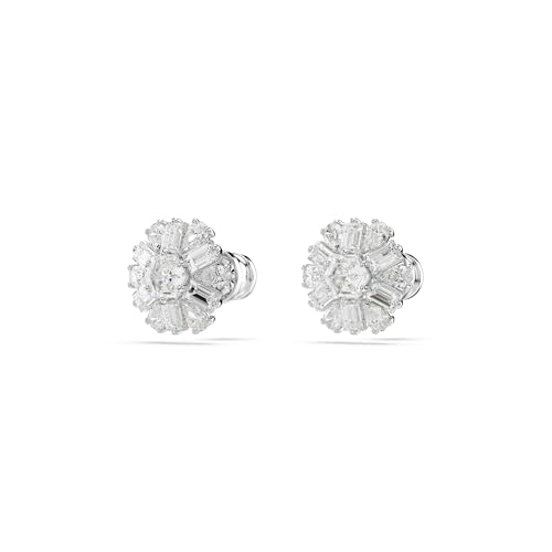 Swarovski Idyllia Stud Earrings, Mixed Cuts, Snowflake, Clear, Rhodium Finished3