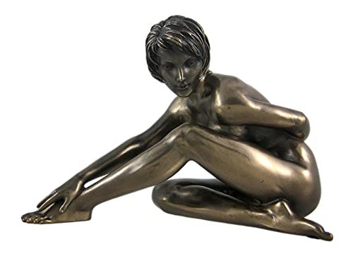 US Bronzed Finish Nude Woman Stretching Statue Art