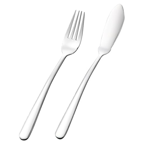 STOBAZA Cubiertos de Acero Inoxidable para Occidental Cuchillo y Tenedor de Pescado Utensilios Ergonómicos para Buffet Picnic Formales Diseño Moderno y Pulido Mate