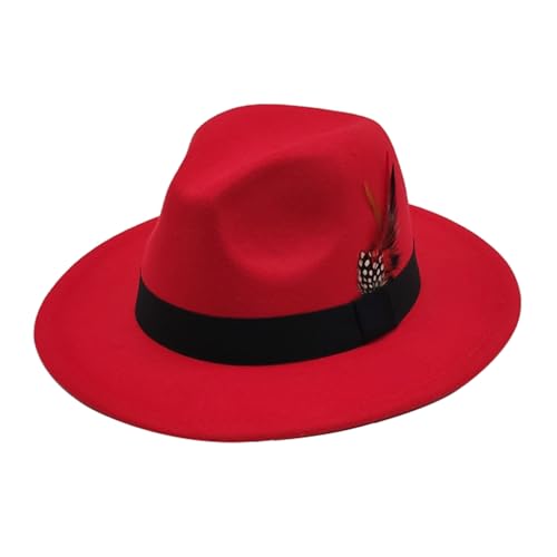 Mens Fedora Hats Classic Wide Brim Fedora Hat for Women Men Dress Hats Panama Hat with Band (US Alpha One Size Red)