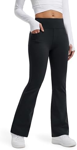 Libin Damen Thermo Flared Leggings Thermohose Wanderhose Wasserabweisend Winter Sporthose Schlaghose Yogahose Bootcut Hose mit Taschen