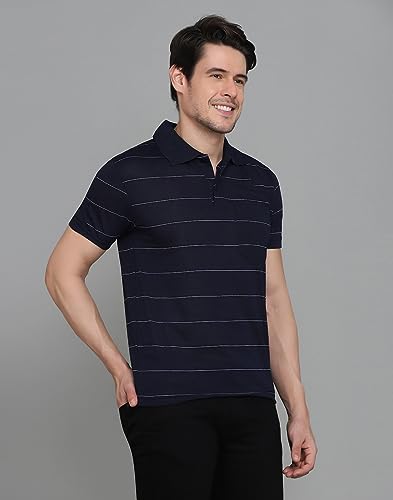 Image of INKKR Men's Striped Polo Neck Cotton Blend Multicolor T-Shirt