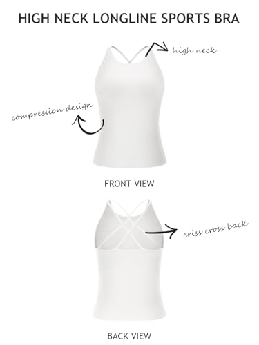 Image of LASLULU Womens High Neck Workout Tank Tops with Built in Bra Strappy Back | Low to Medium Impact,Longline Halter Neck Sports Bra,Fitted Compression,Padded Athletic Yoga Running Gym Pilates Tank Tops