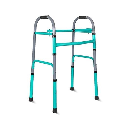 foldable walking frame for elderly, adjustable height lightweight walker, folding mobility aid for adults, medical walker, teal & grey
