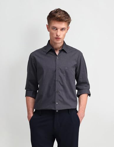 Image of Arrow Solid Slim Fit Mens Formal Shirt - 100% Cotton, Breathable & Comfortable, Full Sleeves Shirts for Men