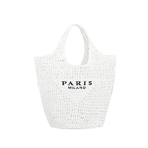 Bufftieo Straw Woven Tote Bag for Women, Mesh Hollow Beach Hobo Shoulder Travel Bag, Large Capacity, A-White -  BZLK-TOTE