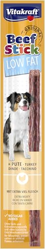 Vitakraft Beef Stick Low Fat, Hundeleckerli, Fleischstick Pute, Hunde Trainingsleckerli, für Hunde mit Gewichtsproblemen, ohne Zusatz von Zucker (50x 12g)