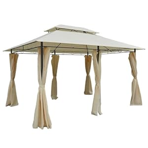 Outsunny 10′ x 13′ Patio Gazebo, Outdoor Gazebo Canopy Shelter with Curtains, Vented Roof, Steel Frame for Garden, Lawn, Backyard and Deck, Cream White