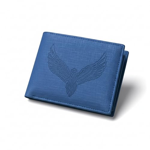Image of VEMILIO Vegan Leather Wallet for Men | Eagle Print Embossed Premium Bifold Wallet | 3 Card Slots | 2 Cash Compartments | 1 Coin Pocket & 2 Secret Slots | Stylish, Durable & Gift for Men (Eagle, Blue)