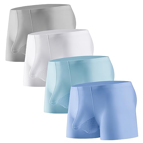 Ouruikia Men's Underwear Silky Smooth Boxer Briefs Breathable Trunks Boxer Briefs Underwear with Separate Pouch