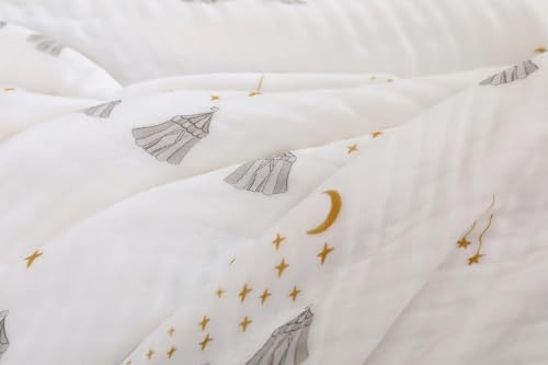 Image of Ultra Soft 6-Layer Cotton Muslin Baby Blanket 43 inchx43 inch Breathable Lightweight Moon Star and Tent Muslin Swaddle Blankets for Toddlers Baby Birthday Gifts All Seasons