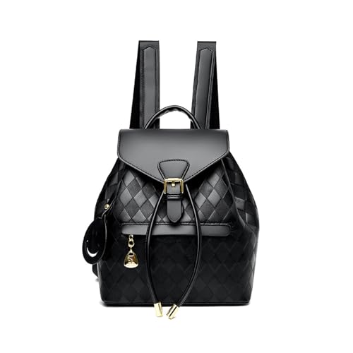 CORIOS Mochila feminina de couro sintético à prova d'água, bolsa de ombro elegante, multifuncional, mochila com cordão, Preto, Large