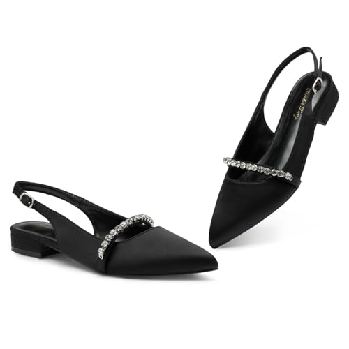 Zhabtuc Dam bekväm lågklackad sko med spetsig tå spetsiga skor sandaler dam slingback skor dam sandaler klackar sommar, Svart 1, 36 EU